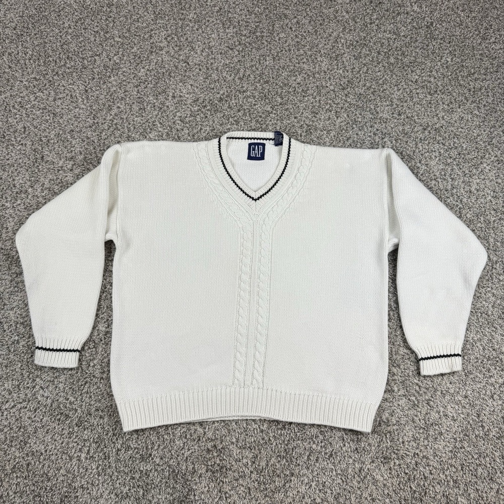 Vintage Gap Cricket Tennis Sweater Mens XL Chunky Cable Knit Preppy Y2K Ivory
